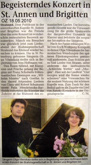Konzertkritik Ostseezeitung vom 18.05.2010